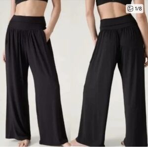 Athleta Studio Wide Leg Pants Black High Rise Size Large